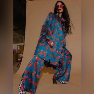 Dressed in LALA tiger set oversized two piece satin rare size medium EUC